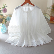 纯白气质荷叶边裙摆镂空棉重工蕾丝拼接原创设计感衬衫女上衣