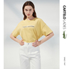 鳄鱼黄色圆领t恤女短袖，夏季2024年大码宽松体恤，纯棉运动短袖t