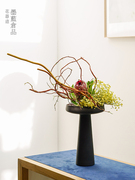 磨砂玻璃高脚花器禅意中式日式插花器皿 半透明花瓶客厅桌面摆件