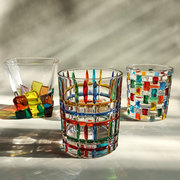 意大利设计师同款手绘彩绘，线条编织水晶玻璃杯，威士忌杯水杯洋酒杯