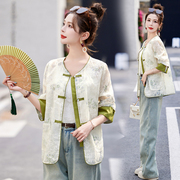 新中式印花外套女2024年夏季复古名族风短款女装