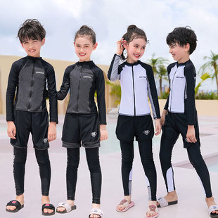 儿童泳衣防晒速干分体长袖，长裤儿童保暖潜水服，舒适透气中大童泳装