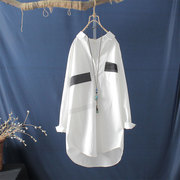 直筒显瘦纯棉白色刺绣，长袖衬衣女士上衣，打底衫秋装中长款衬衫