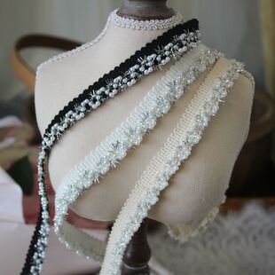 宽2厘米精美棉线钉珠，蕾丝服装拼接装饰花边辅料diy肩带头纱材料