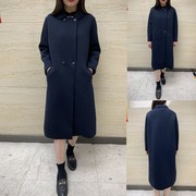 YUN韫2022秋季女装翻领双排扣长款空气棉外套 韩版宽松女风衣