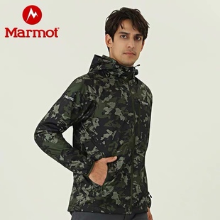 marmot土拨鼠春夏户外运动男士，防风透气迷彩带帽长袖外套神衣夹克