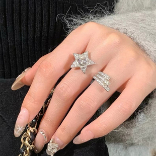 原创定制 韩国欧美个性简约金属夸张镶钻星星食指戒指饰品女指环