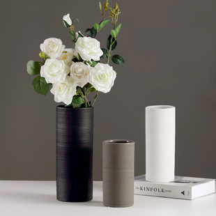 北欧现代简约摆件极简工业风黑白灰陶瓷花瓶样板房客厅家居装饰品