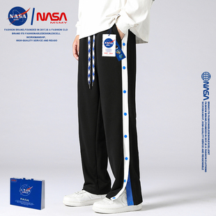 NASA潮牌时尚排扣休闲裤男学生2023春季抽绳运动裤直筒休闲裤