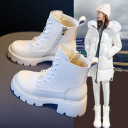 马丁靴女鞋2023短靴，秋冬款冬季厚底，加绒鞋子秋冬白色靴子