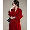 NZ赫本风经典正红色101801羊绒大衣女中长款双排扣加厚羊毛外套新