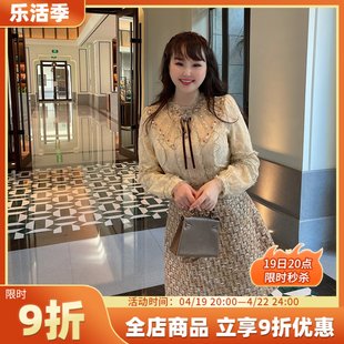 GLEC大码女装春装2024年轻奢小香风重工钉珠刺绣设计感连衣裙