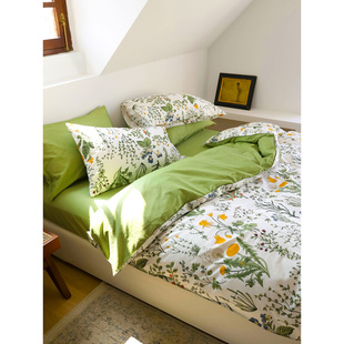 小清新文艺风床单四件套纯棉，斜纹花卉被套学生，宿舍床上三件套1.8m