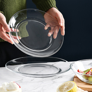 可微波炉钢化透明玻璃水果沙拉，盘子餐具耐热北欧创意碟子菜盘家用