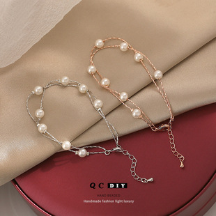 小众高级感珍珠手链女韩版简约百搭个性钛钢不掉色多层手镯饰品女