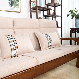 麻布实木红木沙发坐垫带靠背高密度海绵加厚简约现代四季通用防滑