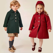 22冬男女童双面羊毛呢中长款大衣英伦保暖外套修身圣诞新年装