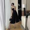 ftguoge黑色连衣裙女2023夏季法式收腰显瘦气质赫本风吊带裙