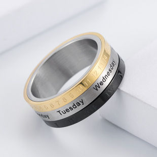 时尚男款钛钢戒指欧美日历，戒指罗马数字时间，钛钢男式戒指指环