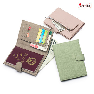rfid真皮超薄护照多功能，钱包机(钱包机)票夹皮夹，女防盗刷证件保护套