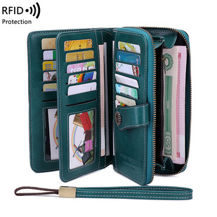 跨境RFID防磁钱包长款拉链女士钱夹皮夹欧美大容量手拿包
