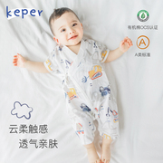 keper婴儿连体衣夏季透气纱布和尚服短袖，哈衣0-6月新生儿宝宝爬服