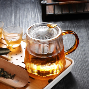 玻璃泡茶壶过滤耐高温家用茶水分离竖纹茶壶，电陶炉煮花茶具套装
