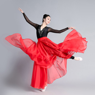 灯火里的中国一片式系带舞蹈，长裙半身720度大摆古典舞演出跳舞裙