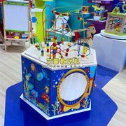 儿童海洋六面桌木制绕珠串珠益智玩具六面大绕珠百宝箱益智玩具