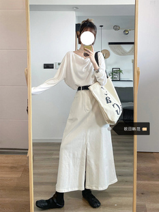 大码白色开叉牛仔半身裙，女2024年高腰显瘦中长款遮胯a字裙子