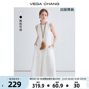 VEGA CHANG无袖连衣裙女2025年夏季新款简约时尚气质背心长裙子
