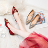 红色婚纱鞋2023新娘鞋礼服，中式水晶鞋孕妇伴娘，秀禾平底单鞋女