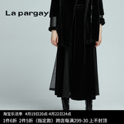 Lapargay纳帕佳2023女装冬季黑色中长款休闲半身裙丝绒长裙子