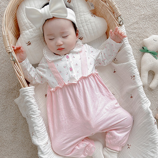 idea婴童装女童纯棉连体衣新生婴儿可爱时髦爬服女宝宝秋装连身衣