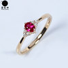 18k玫瑰金天然(金天然)红宝石三生石小戒指，高火彩正红色镶钻石女款
