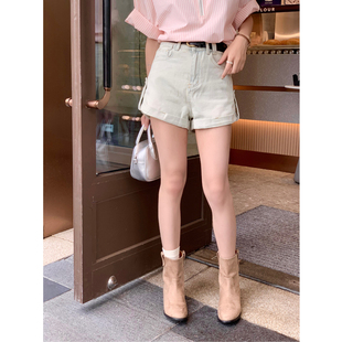 芝士兔短裤女2023年夏季显瘦高腰，直筒裤复古做旧牛仔裤子ins
