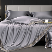 100%四件套高端重磅桑，蚕丝床单被套纯色，丝绸床笠床上用品真丝