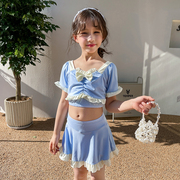 儿童泳衣女童中童女孩分体两件套韩式可爱荷叶边公主裙泳装泡温泉