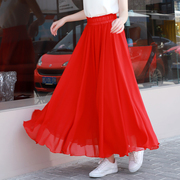 雪纺裙子女夏季红色半身裙小个子半裙仙女广场舞下半身长裙舞蹈裙