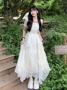法式白色短袖连衣裙女夏季高级感气质长裙收腰显瘦温柔风仙女裙子