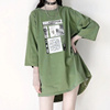 日系复古抹茶绿短袖t恤女夏季原宿风学生，百搭中长款半袖上衣ins潮