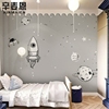 卡通星空太空星球墙纸男孩房间墙布儿童房壁纸卧室背景墙无缝壁布
