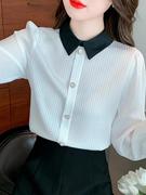 白色雪纺衬衫女长袖设计感小众职业上衣2023秋装打底衫衬衣女
