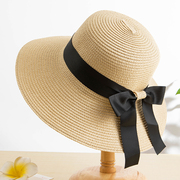 沙滩帽女夏天防晒太阳帽，户外春游亲子草帽，海边度假女童优雅遮阳帽