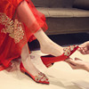 婚鞋女平底2024年新娘礼服鞋粗跟中式红色结婚鞋子低跟秀禾鞋