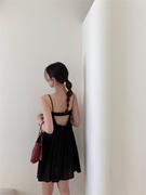 韩国东大门2024夏季法式后背镂连抹胸吊带裙女度假连衣裙