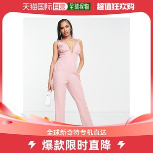 香港直邮潮奢 ASOS 女士设计吊带深V小脚连体裤(肉粉色)
