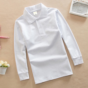纯棉白色男童长袖T恤秋装中大童儿童polo衫小学生校服内搭园服。