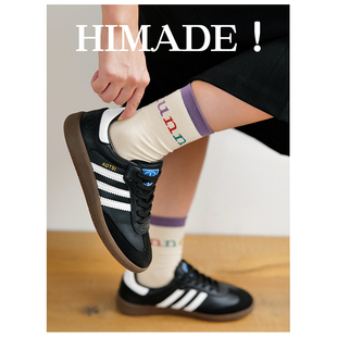 Himade运动风中筒袜女日系穿搭字母圆点长袜米色配板鞋好看的袜子