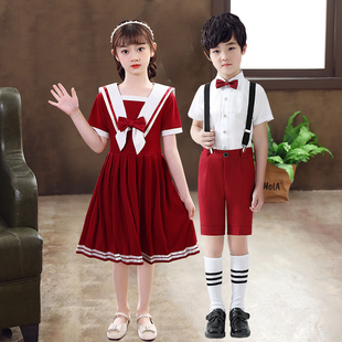 六一儿童演出服女童红色舞蹈裙小学生大合唱男童礼服朗诵表演服装